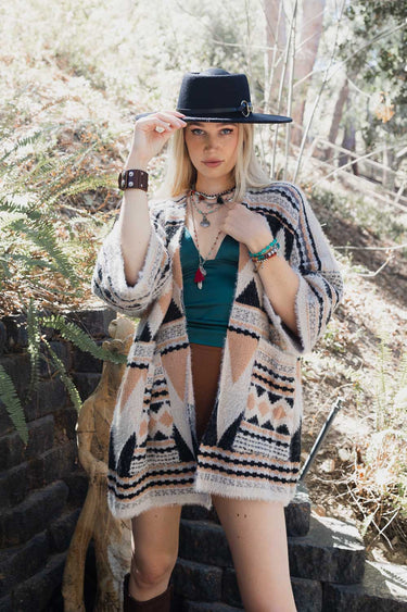 Dreams Faux Hair Pocket Aztec Ruana